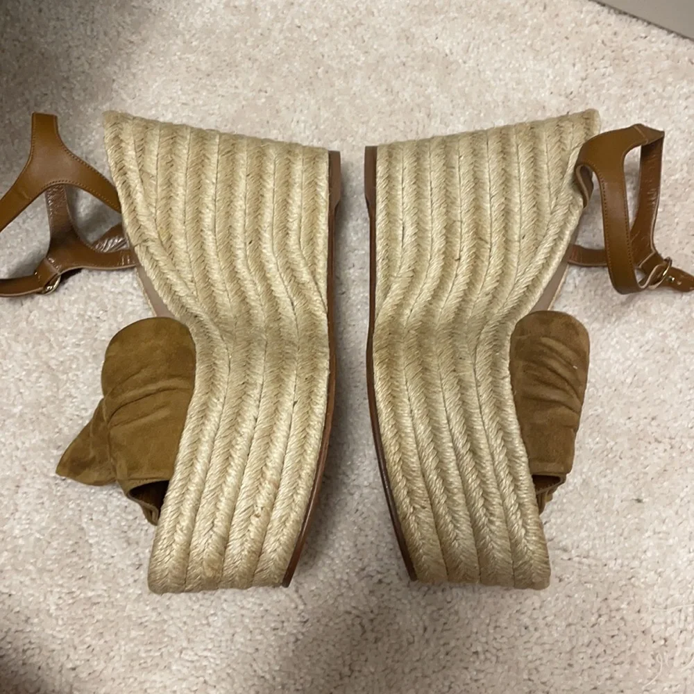 Valentino Garavani Tan Suede Bow Wedge Sandals